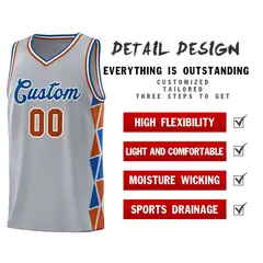 Gray Royal-Texas Orange Side Triangle Splicing Basketball Jersey 4