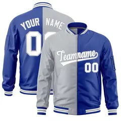 Gray Royal Two Tone Full-Zip Varsity Letterman Bomber Jacket 1
