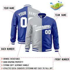 Gray Royal Two Tone Full-Zip Varsity Letterman Bomber Jacket 2