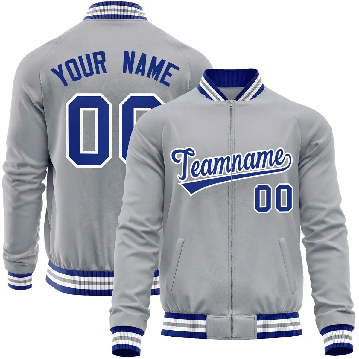 Gray Royal Varsity Full-Zip Letterman Baseball Jacket