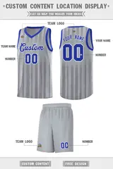 Gray Royal Vertical Stripe Basketball Jersey 2