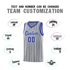 Gray Royal Vertical Stripe Basketball Jersey 3