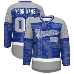 Gray Royal White Cashew Flower Graffiti V-Neck Hockey Jersey 1