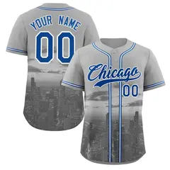 Gray Royal-White Chicago City Skyline Baseball Jersey