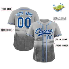 Gray Royal-White Chicago City Skyline Baseball Jersey 2