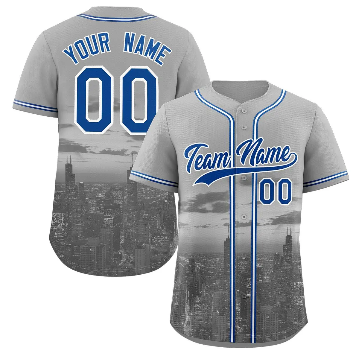 Gray Royal-White Chicago City Skyline Baseball Jersey
