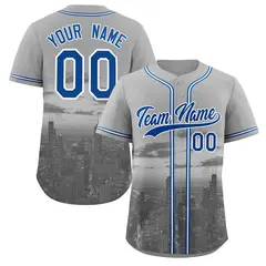 Gray Royal-White Chicago City Skyline Baseball Jersey 1