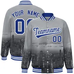 Gray Royal-White Chicago City Skyline Varsity Full-Snap Track Jacket