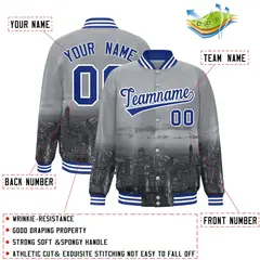 Gray Royal-White Chicago City Skyline Varsity Full-Snap Track Jacket 2