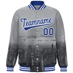 Gray Royal-White Chicago City Skyline Varsity Full-Snap Track Jacket 3