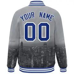 Gray Royal-White Chicago City Skyline Varsity Full-Snap Track Jacket 4