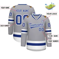 Gray Royal-White Classic Hockey Jersey 2