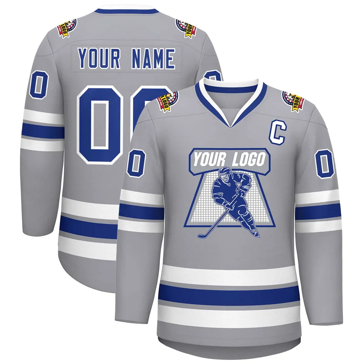 Gray Royal-White Classic Hockey Jersey