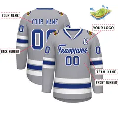 Gray Royal-White Classic Hockey Jersey 2