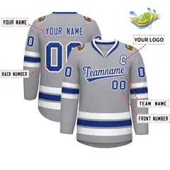 Gray Royal-White Classic Hockey Jersey 2