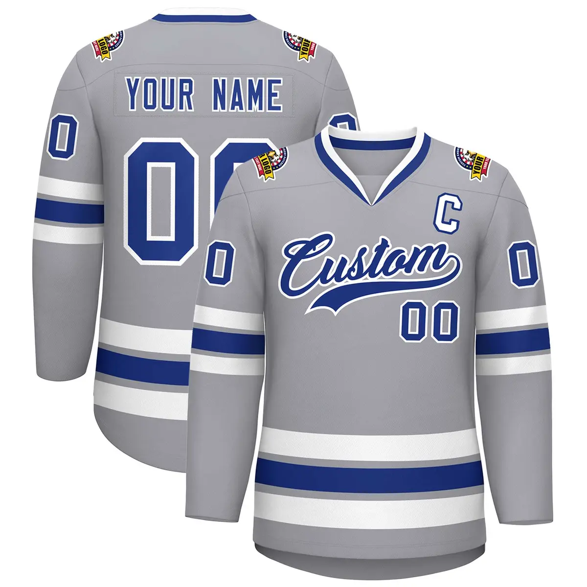 Gray Royal-White Classic Hockey Jersey