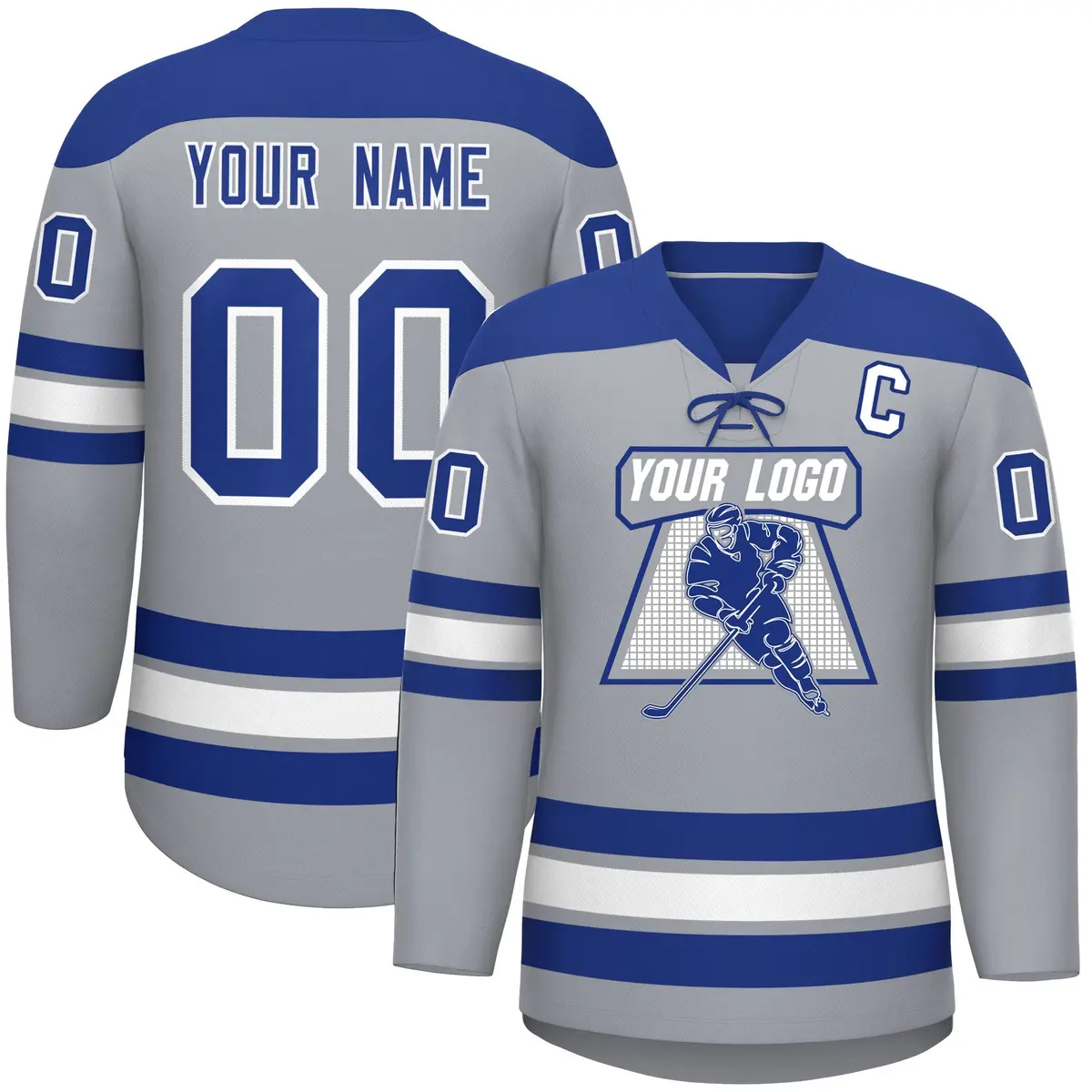 Gray Royal White Classic Lace-Up Neck Hockey Jersey