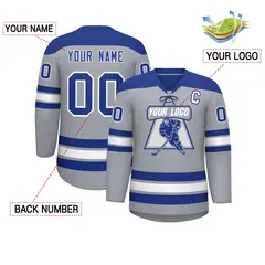 Gray Royal White Classic Lace-Up Neck Hockey Jersey 2