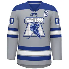 Gray Royal White Classic Lace-Up Neck Hockey Jersey 7
