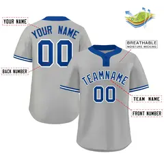 Gray Royal-White Classic Two-Button Softball Jersey 2