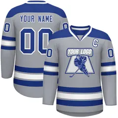 Gray Royal-White Classic V-Neck Hockey Jersey 1
