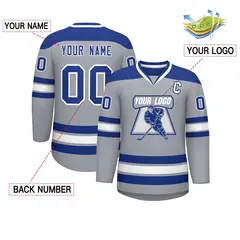 Gray Royal-White Classic V-Neck Hockey Jersey 2