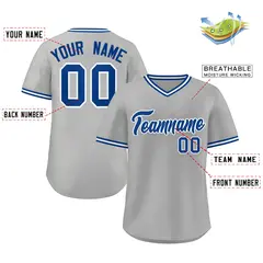 Gray Royal-White Classic V-Neck Pullover Baseball Jersey 2
