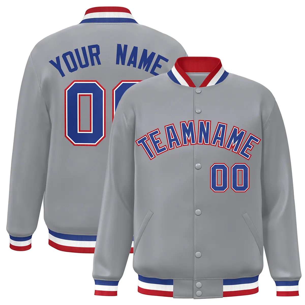 Gray Royal-White Classic Varsity Full-Snap Letterman Jacket