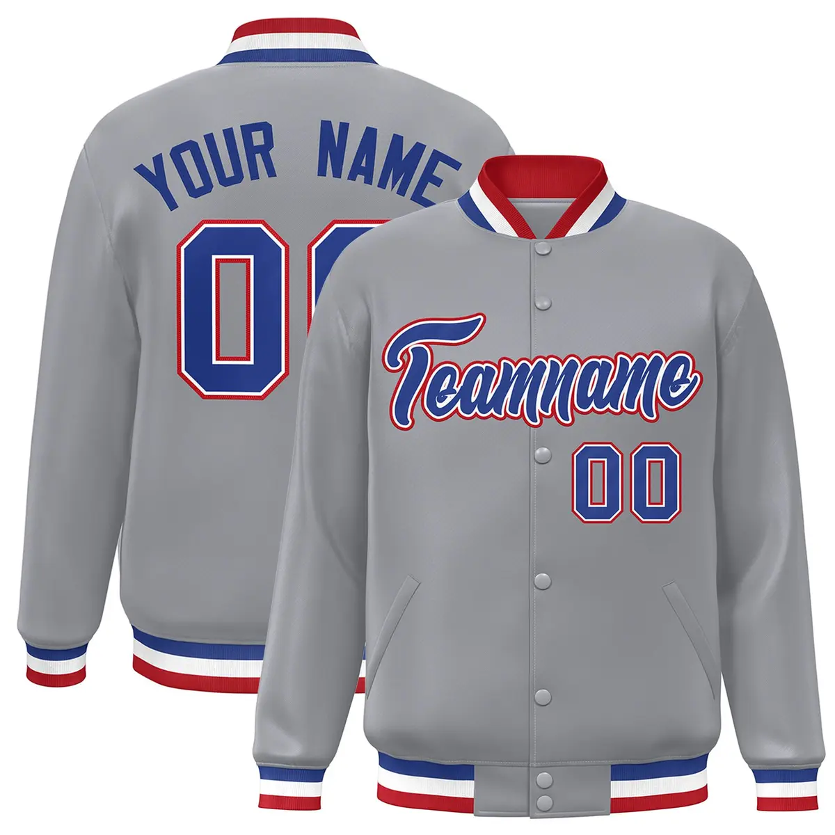 Gray Royal-White Classic Varsity Full-Snap Letterman Jacket