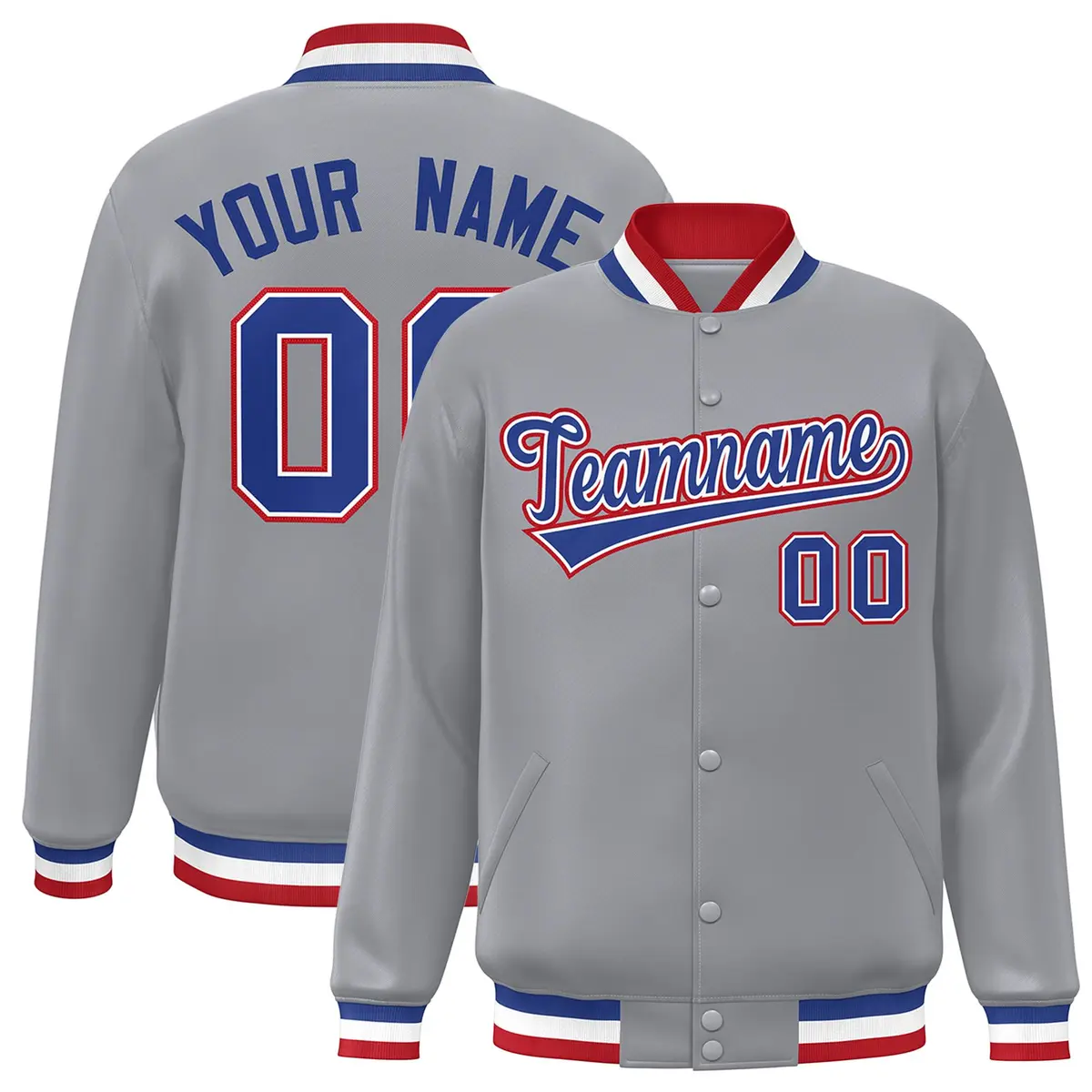 Gray Royal-White Classic Varsity Full-Snap Letterman Jacket