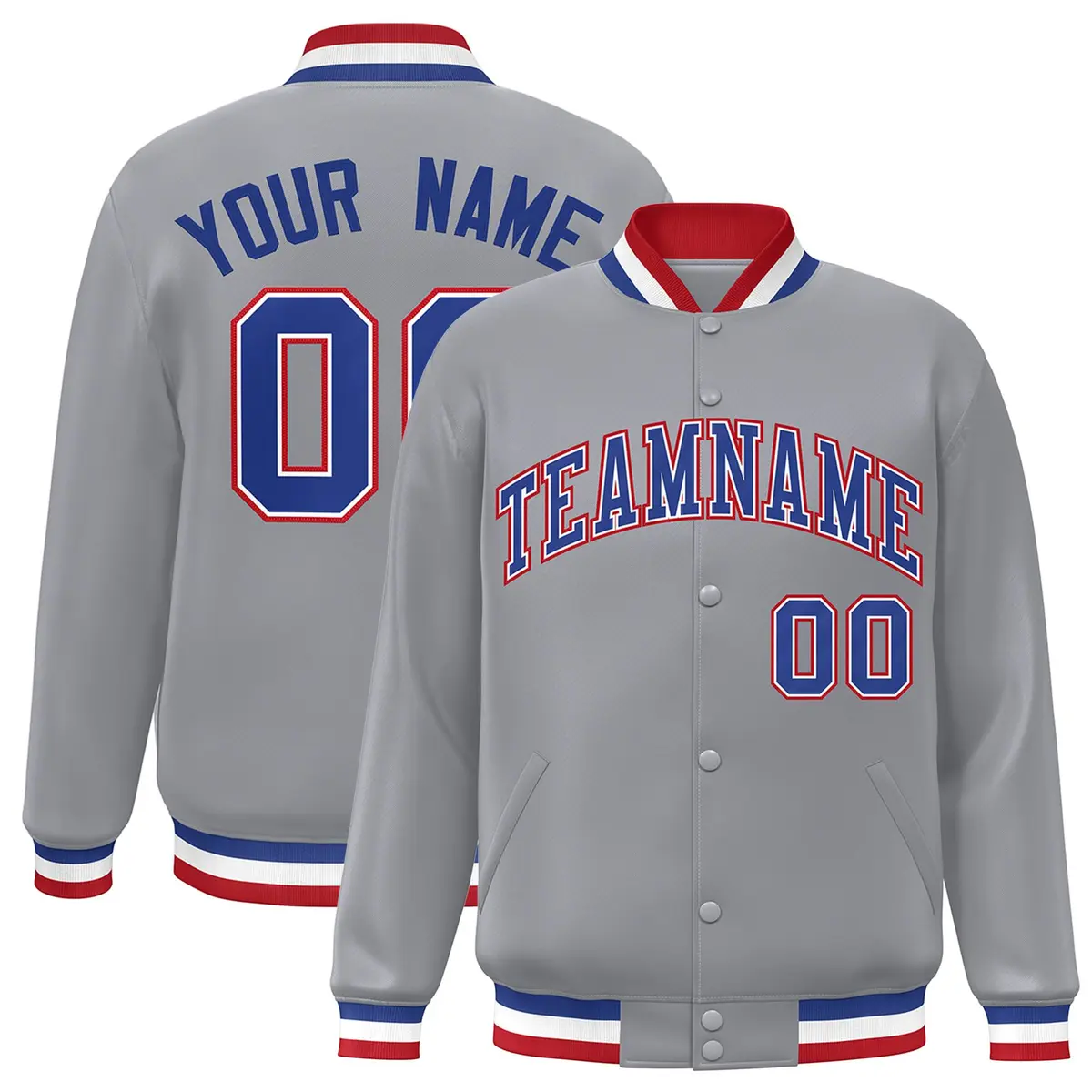Gray Royal-White Classic Varsity Full-Snap Letterman Jacket