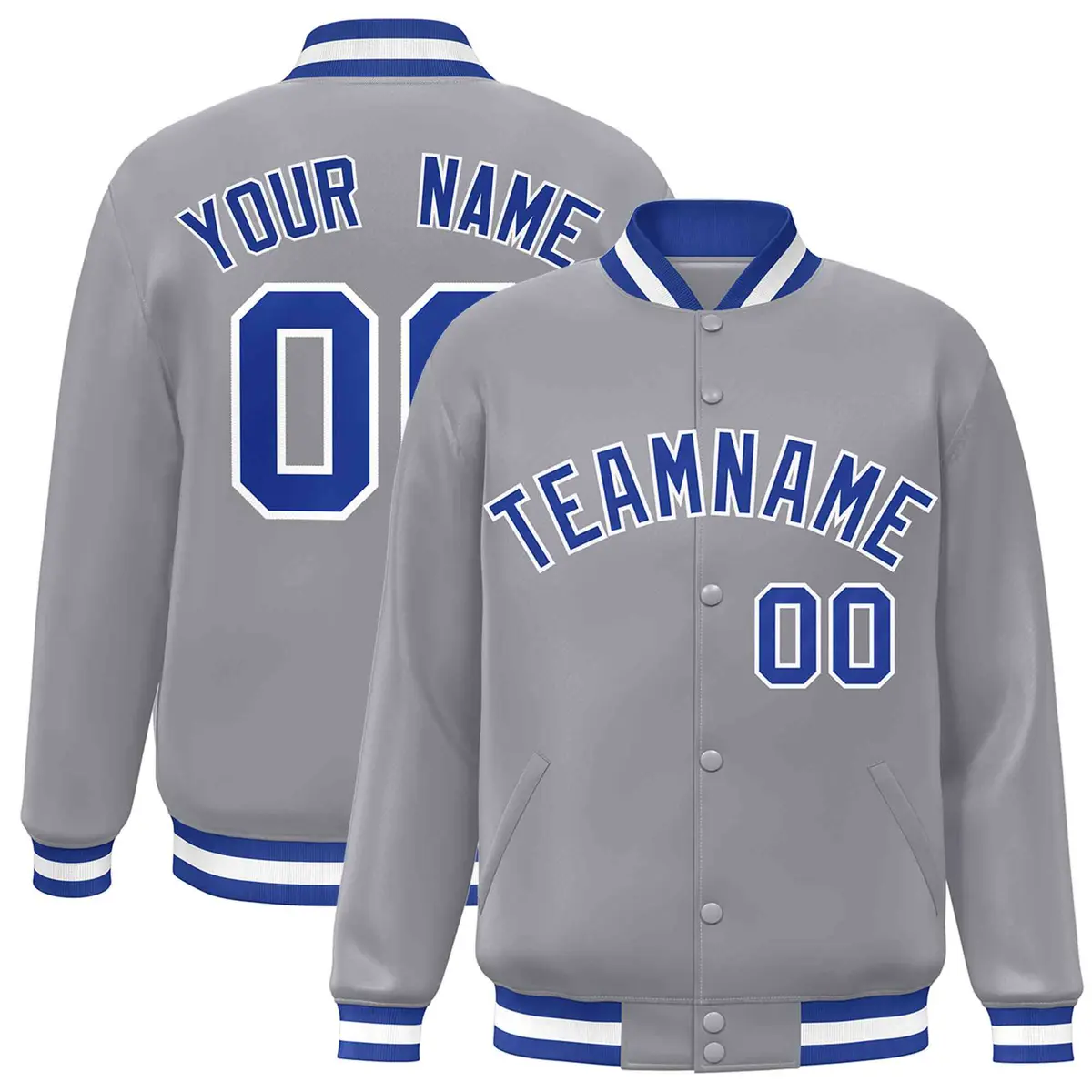 Gray Royal-White Classic Varsity Full-Snap Letterman Jacket