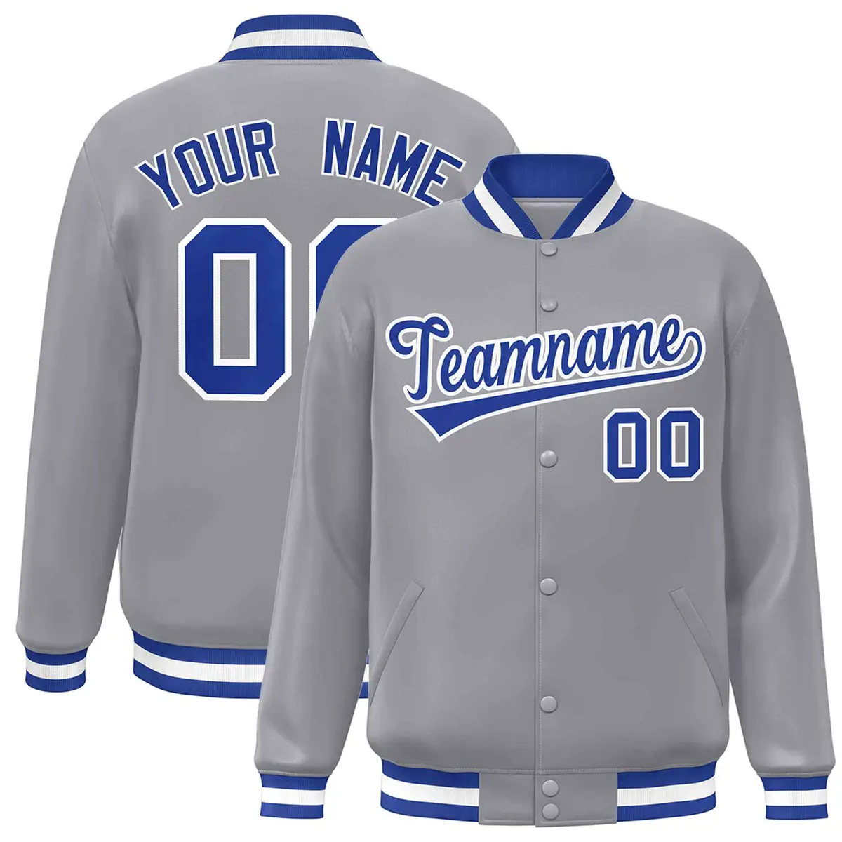 Gray Royal-White Classic Varsity Full-Snap Letterman Jacket