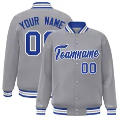 Gray Royal-White Classic Varsity Full-Snap Letterman Jacket