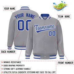 Gray Royal-White Classic Varsity Full-Snap Letterman Jacket 2