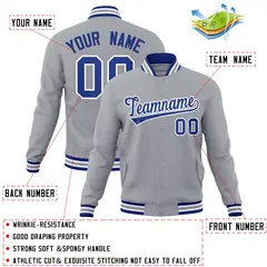 Gray Royal-White Classic Varsity Full-Snap Letterman Jacket 4