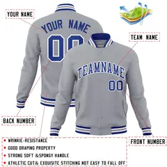 Gray Royal-White Classic Varsity Full-Snap Letterman Jacket 4
