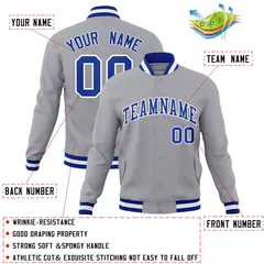 Gray Royal-White Classic Varsity Full-Snap Letterman Jacket 4