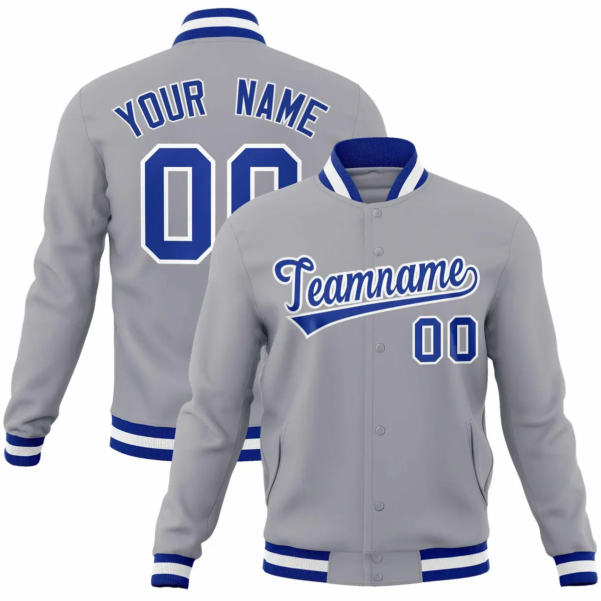 Gray Royal-White Classic Varsity Full-Snap Letterman Jacket