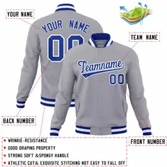 Gray Royal-White Classic Varsity Full-Snap Letterman Jacket 4
