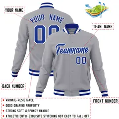 Gray Royal-White Classic Varsity Full-Snap Letterman Jacket 4