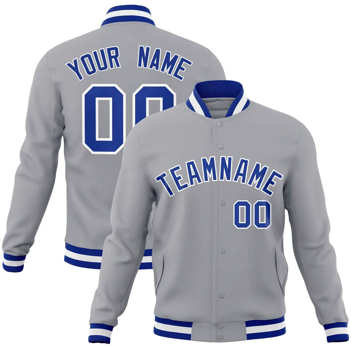 Gray Royal-White Classic Varsity Full-Snap Letterman Jacket
