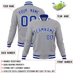 Gray Royal-White Classic Varsity Full-Snap Letterman Jacket 4