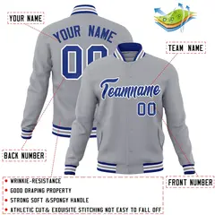 Gray Royal-White Classic Varsity Full-Snap Letterman Jacket 4