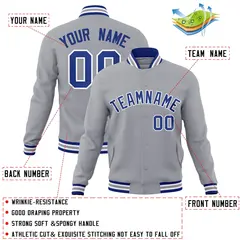 Gray Royal-White Classic Varsity Full-Snap Letterman Jacket 4
