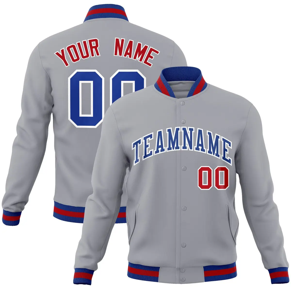Gray Royal-White Classic Varsity Full-Snap Letterman Jacket