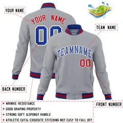 Gray Royal-White Classic Varsity Full-Snap Letterman Jacket 4