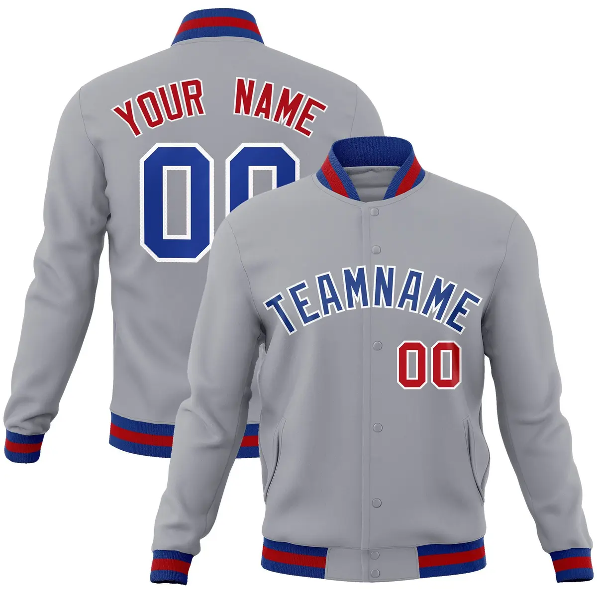 Gray Royal-White Classic Varsity Full-Snap Letterman Jacket