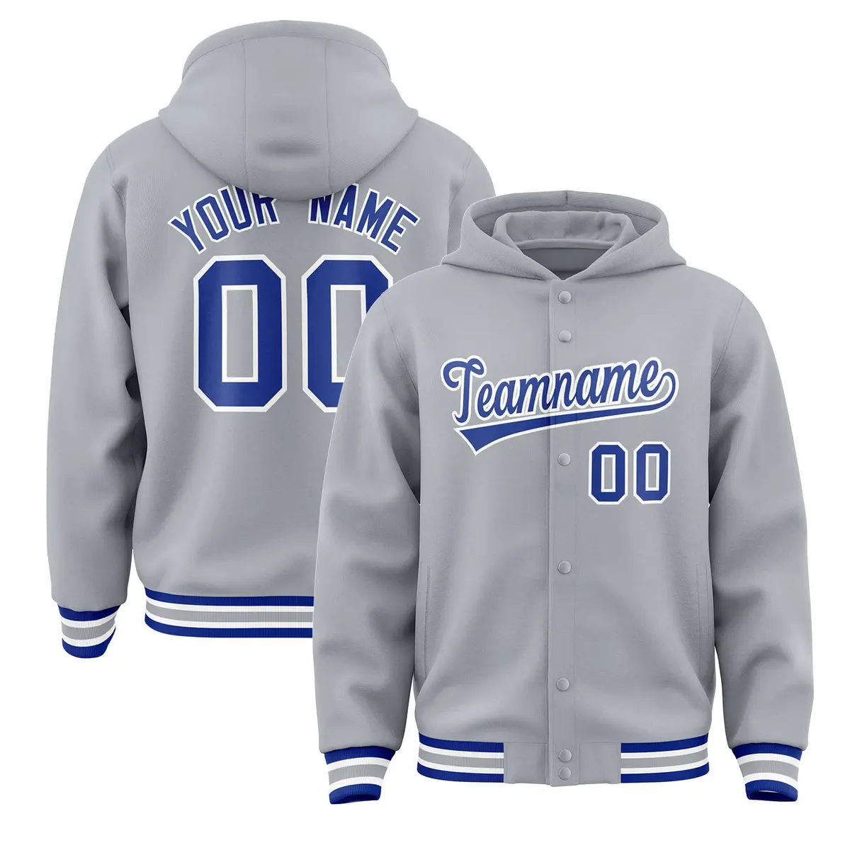 Gray Royal-White Classic Varsity Letterman Jacket Hoodie