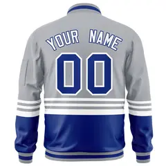 Gray Royal-White Color Block Full-Zip Letterman Bomber Jacket 4